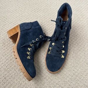 Jack Rogers Blue Suede Lace-up Heeled Boots size 8M